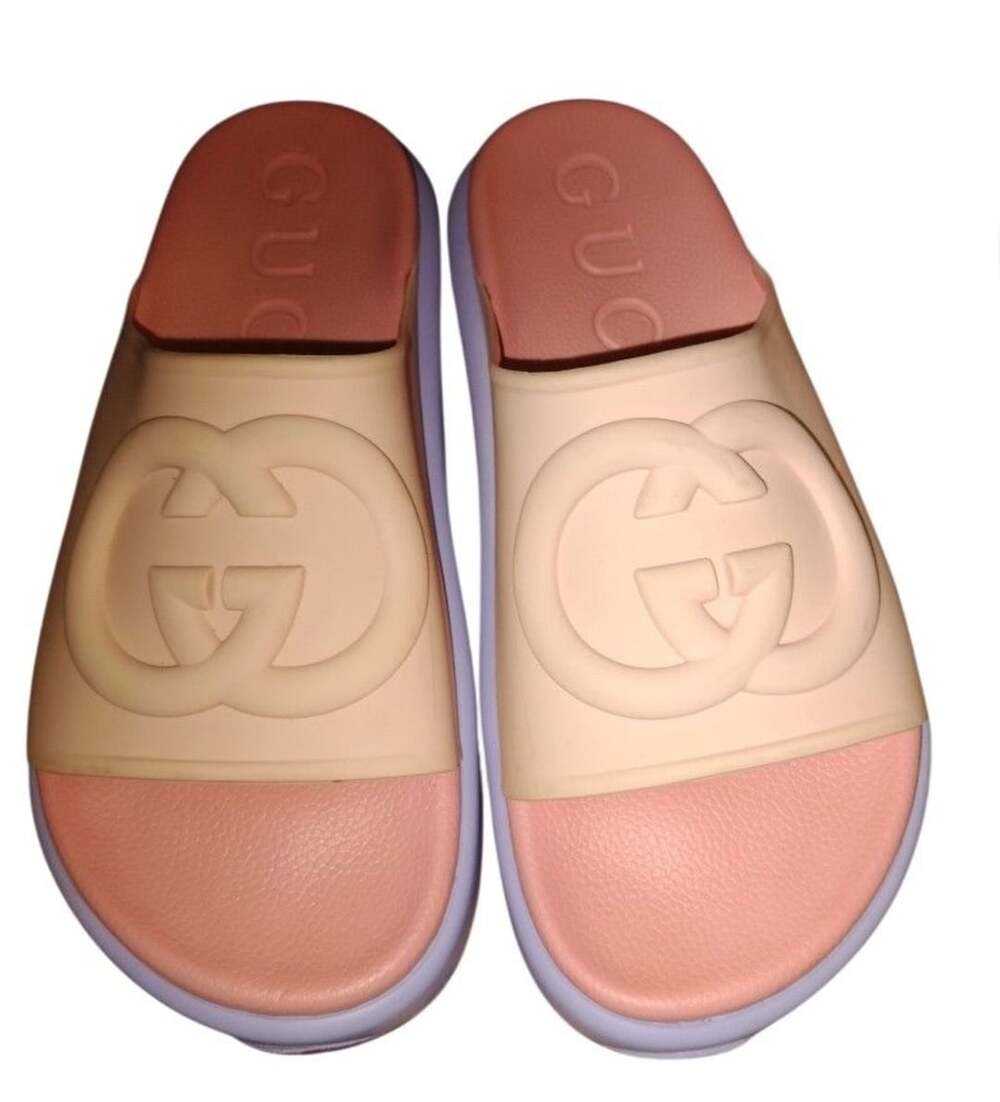Gucci Miami GG Embossed Pink Rubber Platform Slides Sandal